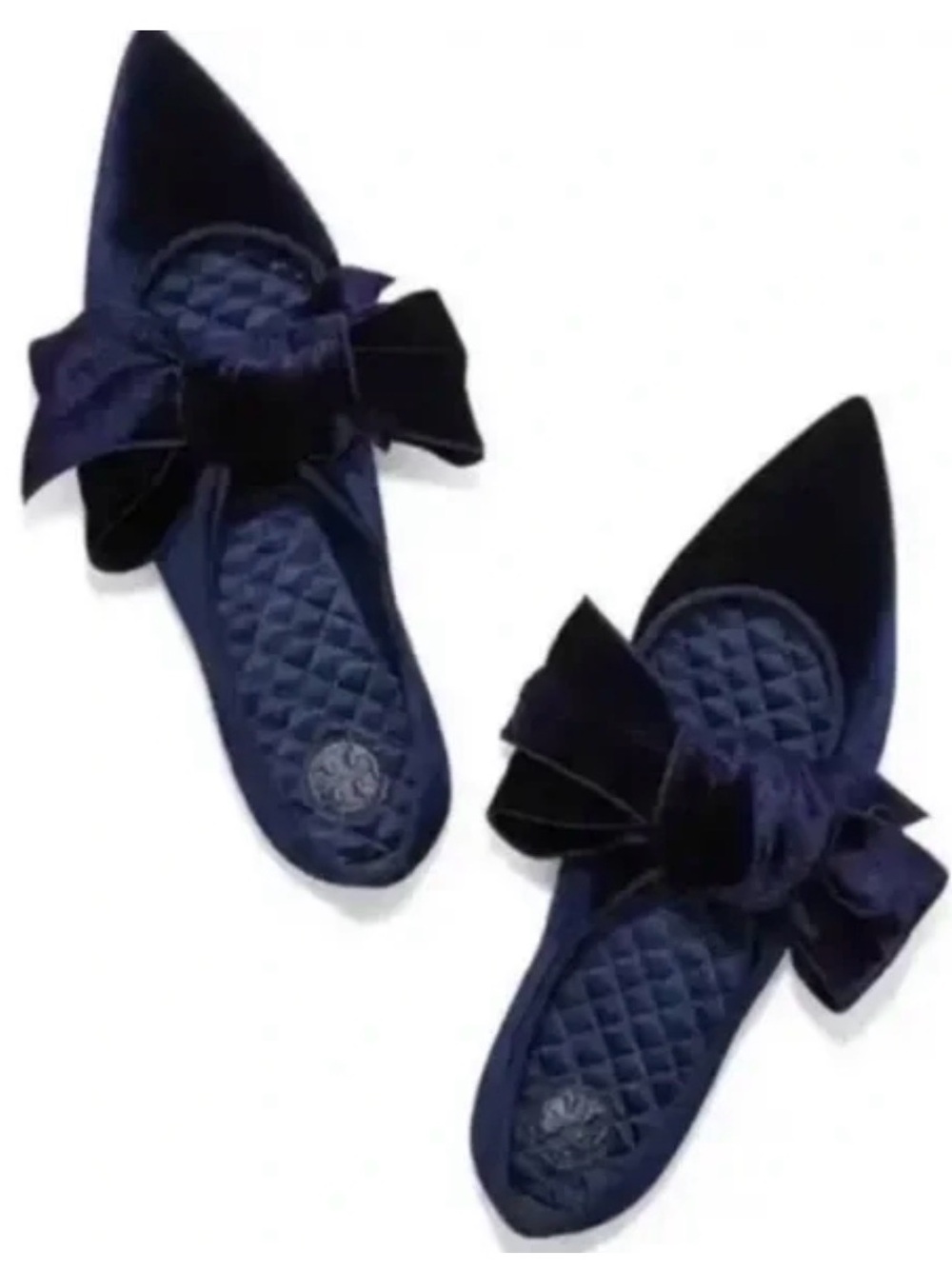 Tory Burch Clara Flats Pointed Velvet Bow Mules Clara size 8 navy blue